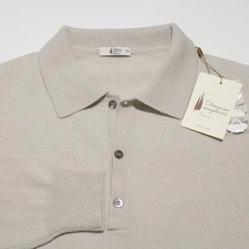 MAGLIA CASHMERE POLO UOMO, COLORE BEIGE NATURALE, MADE IN ITALY : (San  Quirico D'Orcia)